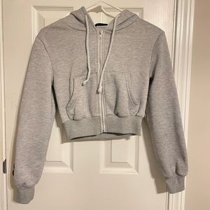 Zip-Up Cropped Drawstring Hoodie